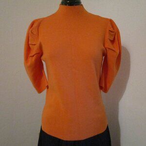 Cute orange lightweight sweater with puff sleeves